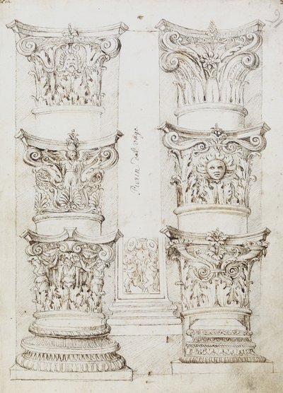 Sei capitelli, una lesena e due basi di colonne, Folio 1, Il maestro dell