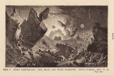 Sesto Sigillo, grande terremoto, sole, luna e stelle oscurati (incisione) da English School