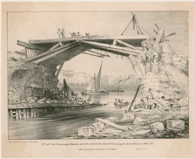 Schizzo del vecchio London Bridge durante la sua demolizione nel 1831, 1832 da English School