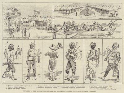 Schizzi al Durbar di Rawul Pindi (incisione) da English School