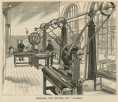Schizzi alla Royal Mint, Tower Hill; macchine per il taglio dei blanks da English School