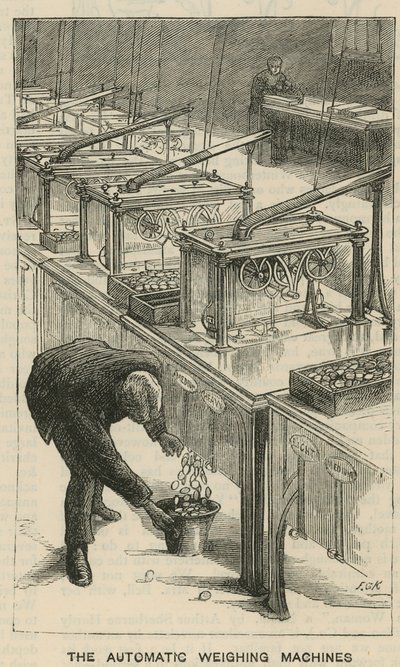 Schizzi alla Royal Mint, Tower Hill; le macchine automatiche per la pesatura da English School