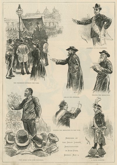 Schizzi alla grande manifestazione del lavoro a Hyde Park, domenica 3 maggio 1891 da English School