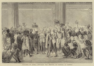 Schizzi in India, riunione anti-tassa sul sale dei nativi a Bombay da English School