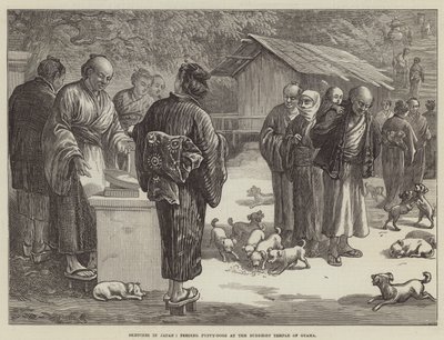 Schizzi in Giappone, nutrire cuccioli di cane al tempio buddista di Oyama da English School