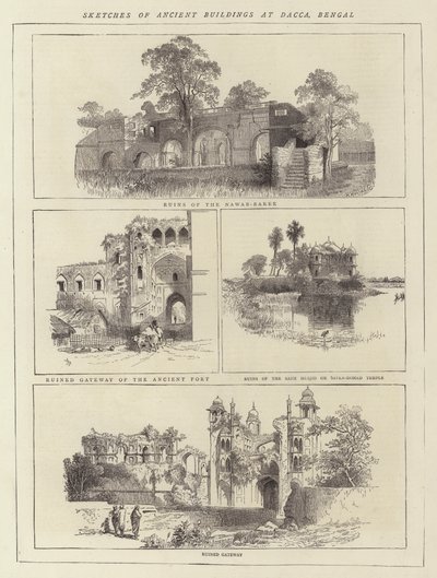 Schizzi di edifici antichi a Dacca, Bengala da English School