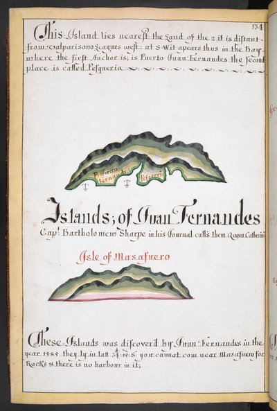 Mappa di Juan Fernández nel South Sea Waggoner di William Hack da English School