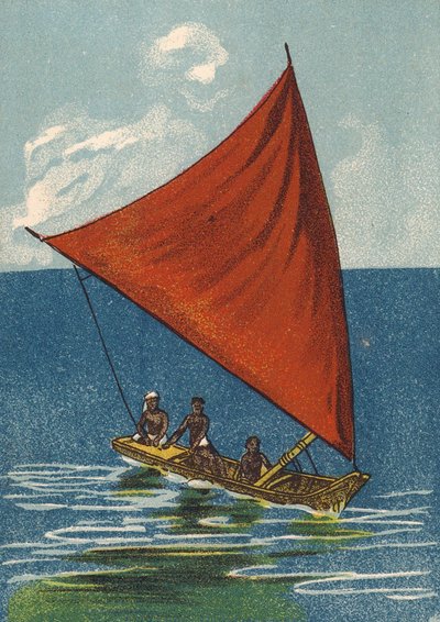 Piccola barca a vela, India (litografia a colori) da English School