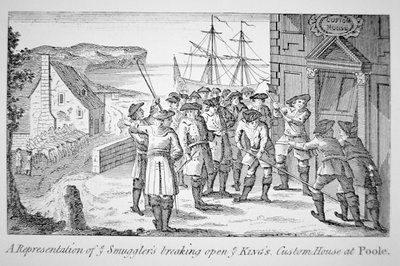 Contrabbandieri che aprono la Dogana del Re, Poole, Dorset da English School