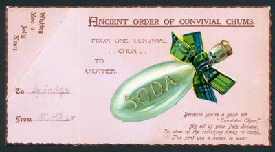 Bottiglia di soda con nastro tartan, biglietto di Natale da English School