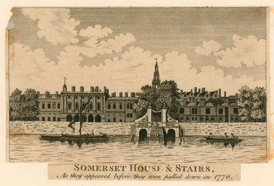 Somerset House e le scale come apparivano prima di essere demolite nel 1776 da English School