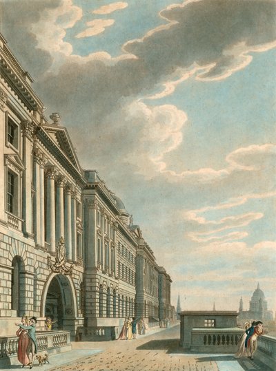 Somerset Terrace lungo il fiume Tamigi, Somerset House, The Strand, Londra da English School