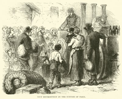 Distribuzione di zuppa nei sobborghi di Parigi, dicembre 1870 da English School