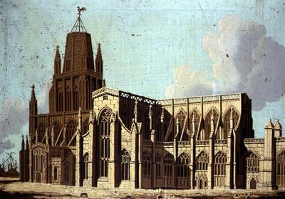 Veduta sud-est della Chiesa di Santa Maria Redcliffe a Bristol, c.1800 da English School