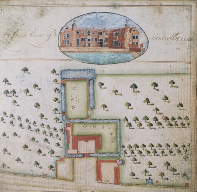 Vista sud di Kentwell Hall, dal rilievo della tenuta di Richard Moore, Esq. Kentwell Hall, Suffolk, 1777 da English School