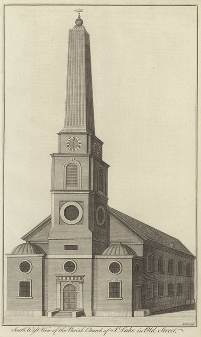 Vista sud-ovest della Chiesa parrocchiale di St Luke in Old Street, Londra da English School