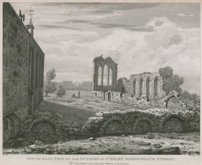 Vista sud-est del Monastero di St Helen, Bishopsgate Street, Londra da English School