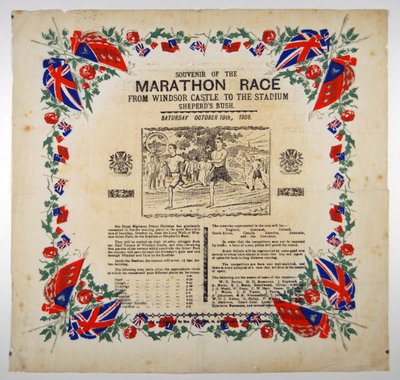 Souvenir della maratona da Windsor Castle allo stadio, Shepherds Bush, 1908 da English School