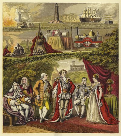Sovrani della Casa di Hannover; Re Giorgio I, Re Giorgio II, Re Giorgio III, Re Giorgio IV, Re Guglielmo IV, Regina Vittoria da English School