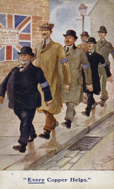 Speciali agenti di polizia nella cartolina di propaganda della Prima Guerra Mondiale da English School