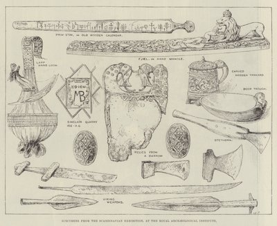 Esemplari dalla Mostra Scandinava, presso il Royal Archaeological Institute (incisione) da English School