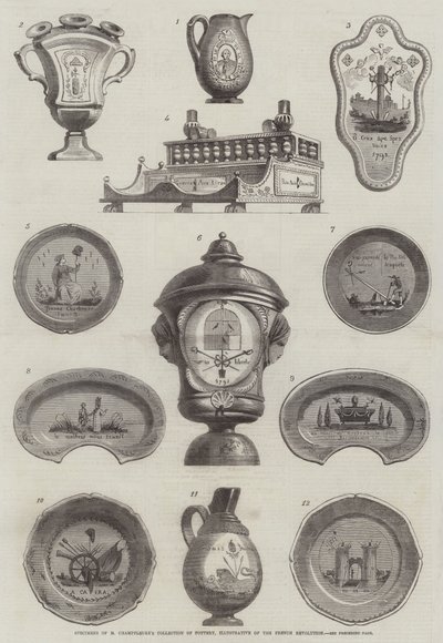 Esemplari della collezione di ceramiche di M Champfleury, illustrativi della Rivoluzione Francese (incisione) da English School