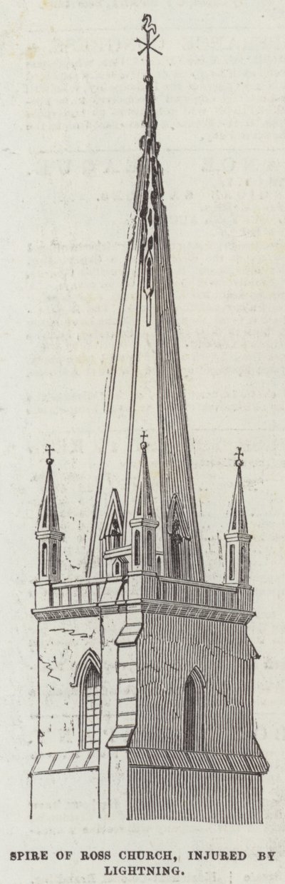 Guglia della chiesa di Ross, danneggiata da un fulmine da English School