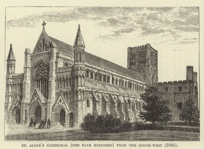 Cattedrale di St Albans, la navata restaurata, da sud-ovest, 1885 da English School