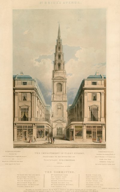 St Brides Avenue; Il miglioramento in Fleet Street, Londra, proposto per essere effettuato tramite sottoscrizione volontaria, 1825 da English School
