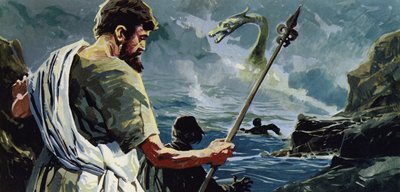 San Columba venne a Loch Ness e vide un uomo ferito da un grande mostro acquatico da English School