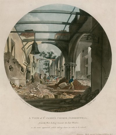 Chiesa di San Giacomo, Clerkenwell, durante la demolizione da English School