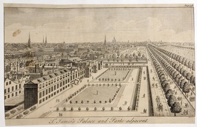 Palazzo di St. James e Parti Adiacenti, inciso da William Henry Toms (c.1700-50) da English School