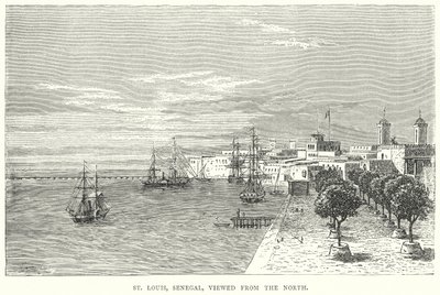 St Louis, Senegal, vista da nord (incisione) da English School