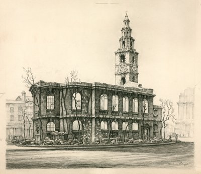 St Mary-Le-Strand, Londra, schizzo a matita datato 1942 da English School