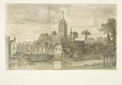 Chiesa di St Mary Redcliffe da Redcliffe Back (con disegno a penna e inchiostro di un leone sul retro) da English School