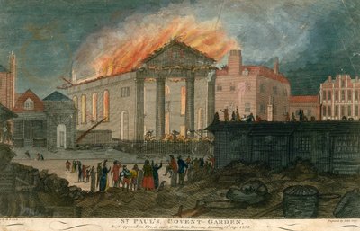 Chiesa di San Paolo, Covent Garden, Londra, come appariva in fiamme alle 8 di sera del 17 settembre 1795 da English School