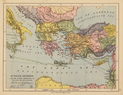 I viaggi di San Paolo e i luoghi menzionati negli Atti e nelle Epistole (litografia a colori) da English School