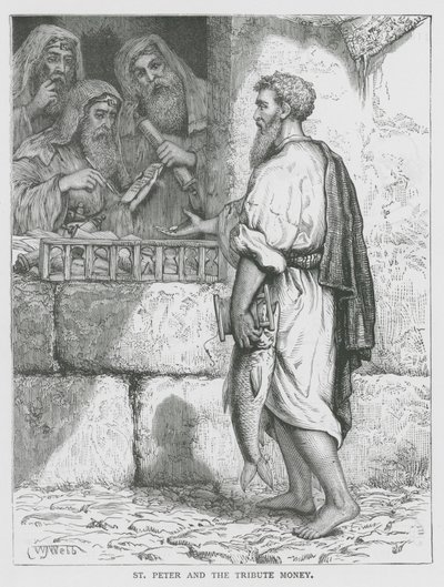 San Pietro e il denaro del tributo (incisione) da English School