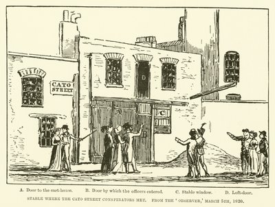 Stalla dove si incontravano i cospiratori di Cato Street, da The Observer, 5 marzo 1820 da English School