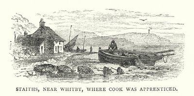 Staiths, vicino a Whitby, dove Cook fu apprendista (incisione a colori) da English School