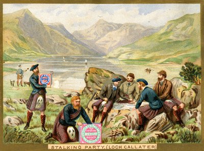 Stalking Party, Loch Callater, cartolina promozionale per Huntley & Palmers Biscuits, c.1890 da English School