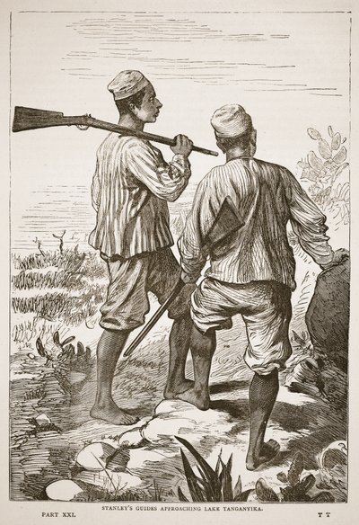 Le guide di Stanley che si avvicinano al Lago Tanganica, illustrazione da L