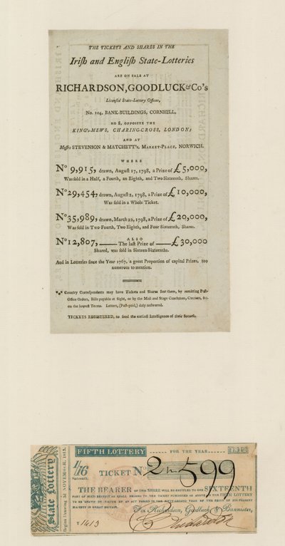 Lotteria di stato, 1812 da English School
