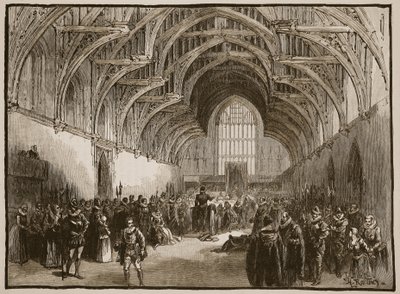 Processo di stato nella Westminster Hall ai tempi di Elisabetta, illustrazione da Cassells Illustrated History of England da English School