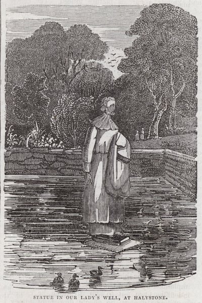 Statua nel Pozzo della Madonna, a Halystone (incisione) da English School