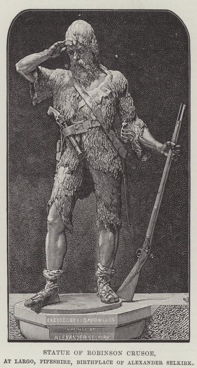 Statua di Robinson Crusoe, a Largo, Fifeshire, Luogo di Nascita di Alexander Selkirk da English School