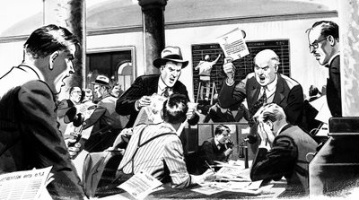 Ufficio di un agente di borsa durante il crollo di Wall Street del 1929 da English School