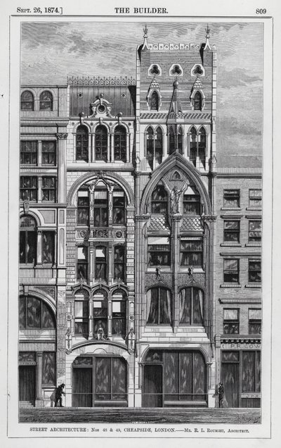 Architettura di strada, numeri 48 e 49, Cheapside, Londra (incisione) da English School