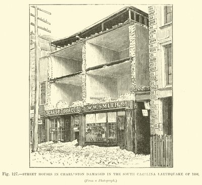 Case di strada a Charleston danneggiate nel terremoto della Carolina del Sud del 1886 da English School