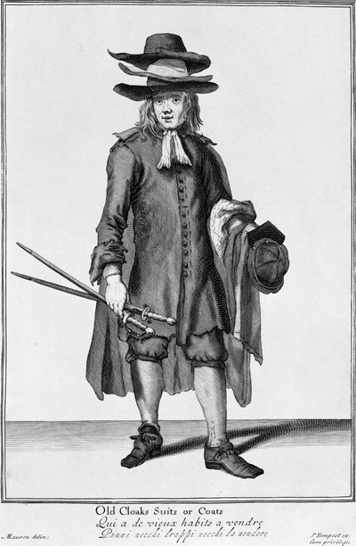 Venditore ambulante che vende vecchi mantelli, abiti e cappotti, 1666 da English School